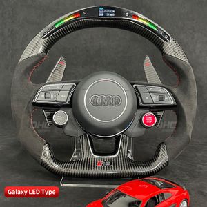 LED Racing Steering Wheel Compatible for Audi S3 S4 S5 RS3 RS4 RS5 RS6 RS7, Carbon Fiber Texture, Black