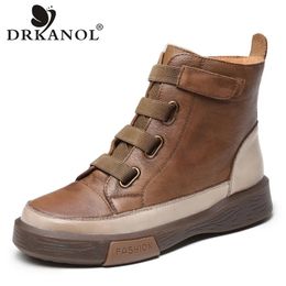 Drkanol 337 Retro à la main rétiné en cuir authentique d'hiver Snow Femmes Chaussures chaudes Couleurs mixtes Bottines plates 231018