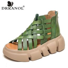 Drkanol Women Gladiator Sandales Summer Cool Boots Luxury Gesign Geatic Great Leather Woven Cost Plateforme décontractée Roman 240407