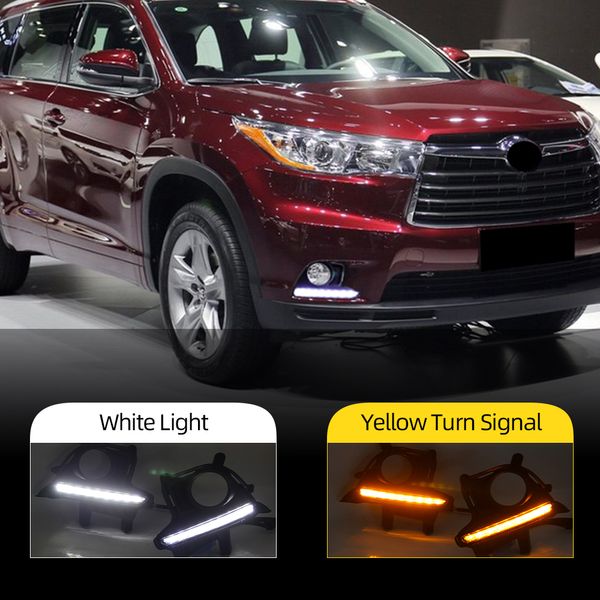 1 set LED DRL luces de funcionamiento diurna luz de la luz de la luz de la luz de niebla de la luz de niebla Señal de giro de la luz de niebla para Toyota Highlander 2014 2015 2016 2017 2017