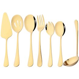 Drmfiy 7 piezas vajilla dorada cuchara grande para sopa servicio de ensalada cuchara tenedor espátula para pastel juego de cubiertos de acero inoxidable vajilla de cocina 240110
