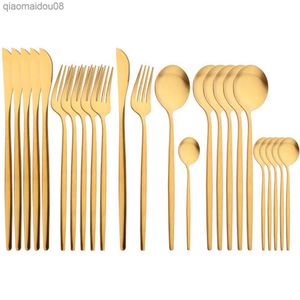 Drmfiy Mat 24-delig Goud Servies Set Western Home Roestvrijstalen Keukenmes Vork Koffielepel Servies Set Bestekset L230704