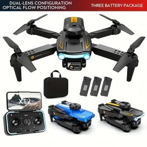 Drone met 3 batterijen HD dubbele camera, 360° obstakel vermijden, optische stroompositionering, slimme hover, opvouwbare RC quadcopter helikopterspeelgoed