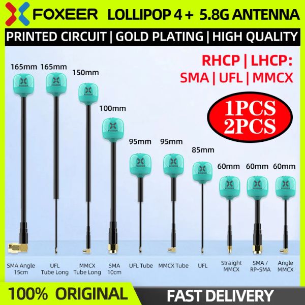 Drones 1pcs/2pcs foxeer lollipop 4 más 4+ antena FPV 5.8g 2.6dbi omni mini antena RHCP LHCP SMA MMCX UFL para carreras de drones RC FPV