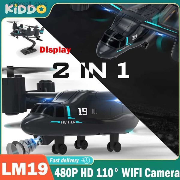 Drones 2 en 1 LM19 RC Drone 480P HD Cámara Quadcopter WiFi FPV No plegable Aéreo Profesional Racing Control remoto Helicóptero Niño Juguete Q231108