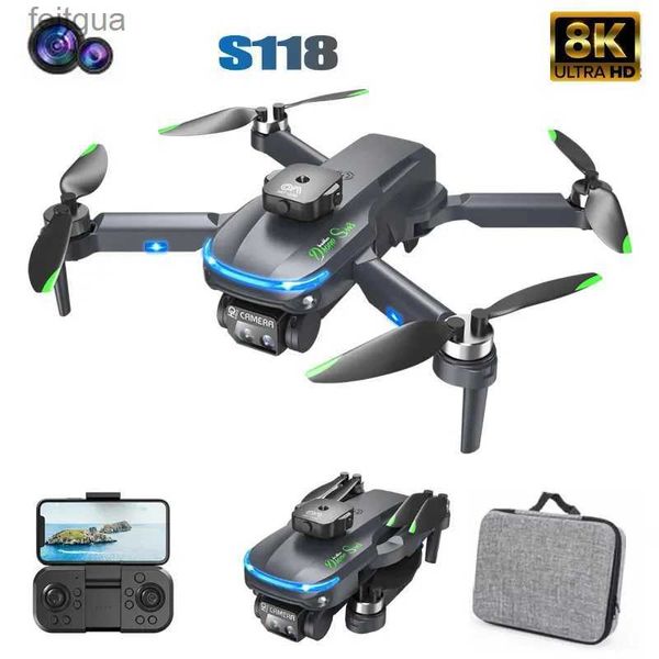 Drones 2023 Nuevo S118 Drone Profesional 8K HD Cámara dual Posición de flujo óptico Evitación de obstáculos Quadcopter GPS Motor sin escobillas Juguetes YQ240211