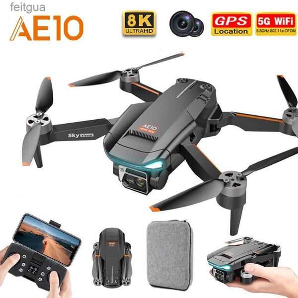 Drones AE10 MINI GPS Drone 8K Profesional 90 grados Cámara dual HD ajustable RC Helicóptero WIFI Motor sin escobillas Avión Quadcopter YQ240213