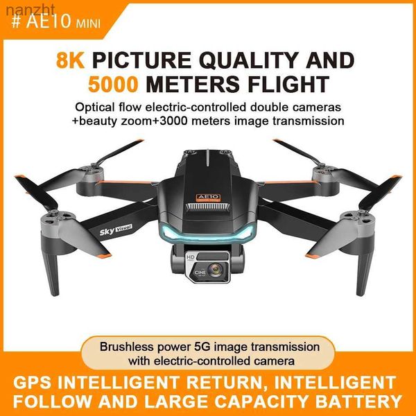 Drones AE10 Mini Light Drone Professional 8K HD Double appareil photo g / Optical Flow Position Brossless sans DC FPV VR / MV Mode Intelligent Drone WX