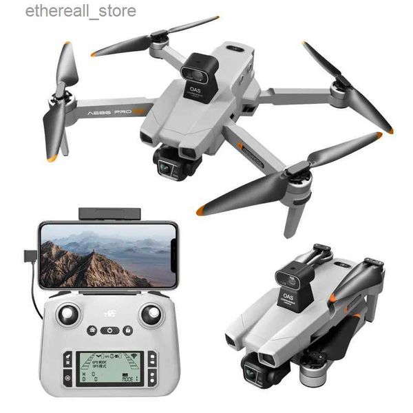 Drones AE86 Drone 8K HD double caméra FPV 3 axes Anti-secousse cardan évitement d'obstacle moteur sans brosse hélicoptère pliable RC Quadcopter Q231107