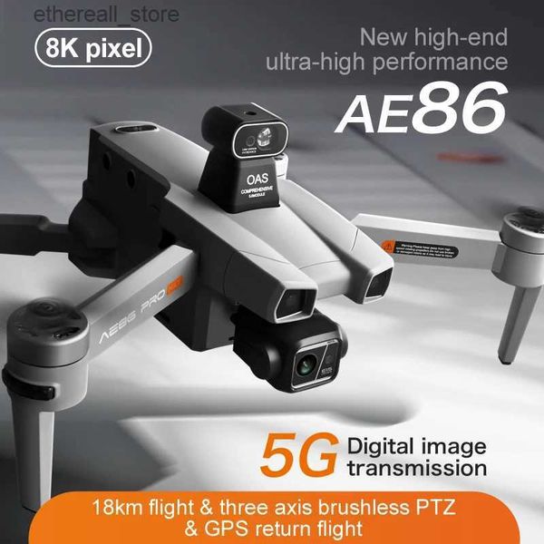 Drones AE86 Drone 8K HD double caméra FPV 3 axes Anti-secouement cardan photographie aérienne moteur sans brosse hélicoptère pliable RC Quadcopter Q231108