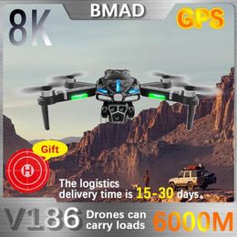 Drones bmad new 2024 v186 borstelloze drone professional drie camera hd antenne 2.4g fotografie professioneel obstakel vieras speelgoed cadeau 240416
