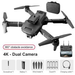 Drones E100 Drone 4K Cámara HD Profesional FPV Drones remotos con 360 ° Evitación de obstáculos RC Helicóptero Toyadores de quadcopter plegado