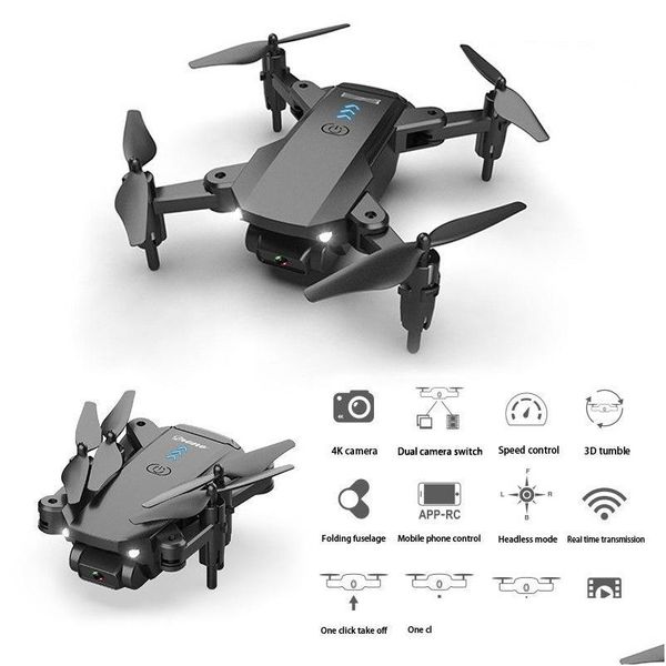 Drones Drone plié 360 avec caméra 4K Top66 HD grand angle professionnel longue distance vidéo 2MP Wifi FPV 3D VR GPS Mini hauteur Dhm3J