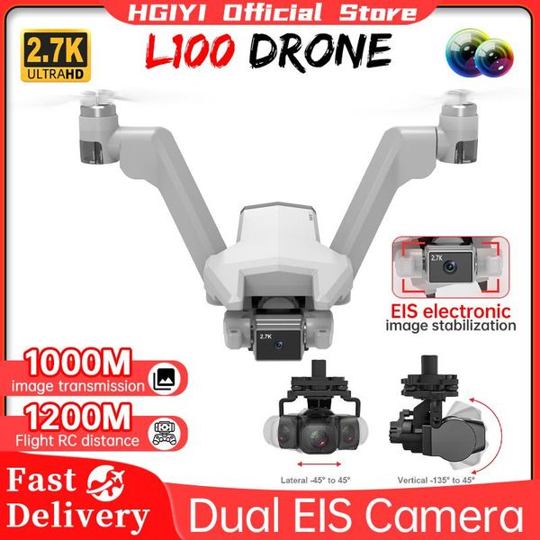 Drones Hgiyi L100 GPS DRONE 4K Professional HD Dual Camera Eis Twoaxis Gimbal Vtype Double Rotor 5G WiFi Pliable RC Quadcoptère