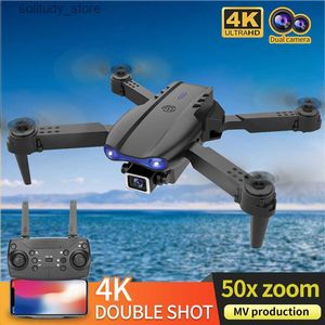 Drones K3 E99 Mini Drone 4k HD grand angle double caméra WIFI Fpv pression de l'air maintien d'altitude pliable quadrirotor RC poche selfie hélicoptère sans balais jouets Q240308