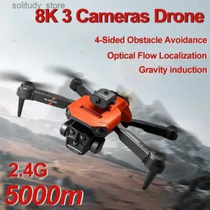 Drones Mini drone à flux optique 8K HD 3 caméra photographie aérienne quadrirotor 4 voies évitement automatique des obstacles pour cadeau de voyage Q240308