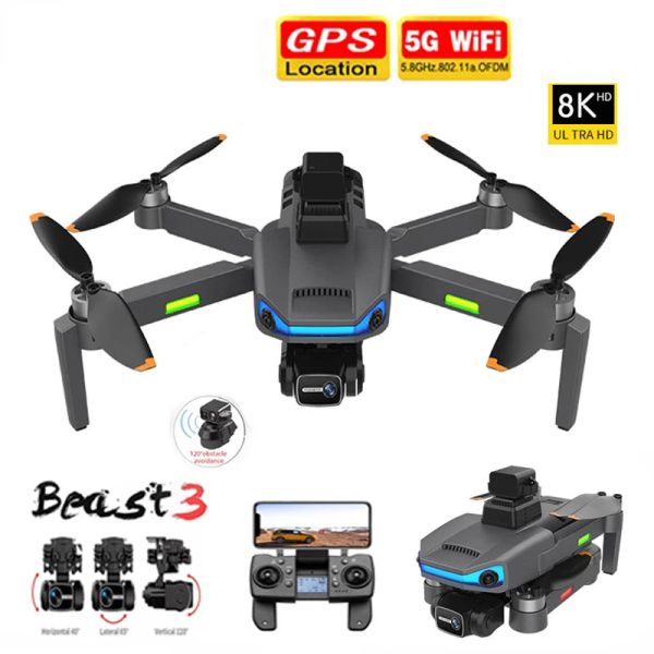 Drones New AE3 Pro Max GPS Drone 8k double caméra 6axis EIS GIMBAL 5G WiFi FPV Pliant Quadcopter Remote Control Distance 1500m Cadeau Toys
