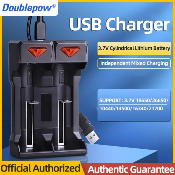 Drones New Doublepow DPUK21 Chargeur de batterie USB rechargeable à double emplacement pour 3,7V 18650/26650/10440/14500/16340/21700 Batterie au lithium