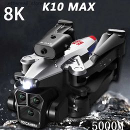 Drones Nuevo K10Max RC Drone 8K Tres cámaras de cuatro vías Evitación de obstáculos inteligente Plegable Flujo óptico Hover Quadcopter UVA Q231108