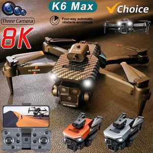 Drones Nieuwe K6 Max RC Drone 8K Professional Three Camera's Optische Flow vierweg Obstacle Vermijding Aerial Photography Quadcopter 240416