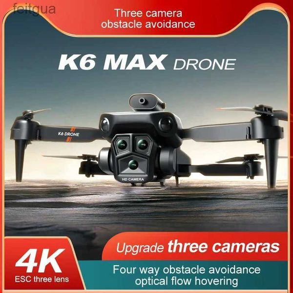 Drones Nueva actualización Profesional 4K HD Tres cámaras K6 Max Drone Flujo óptico Hover Cuatro vías Evitación de obstáculos Gesto Disparar Uav YQ240213