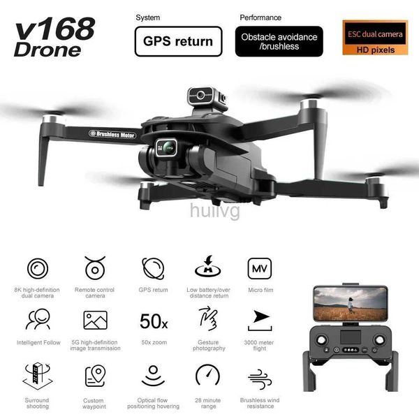 Drones nouveaux V168 8K Optical Flow Drone GPS GPS OA Positionnement Caméra aérienne FPV Tirant grand angle Drone sans balais RC Childrens Toys 24416