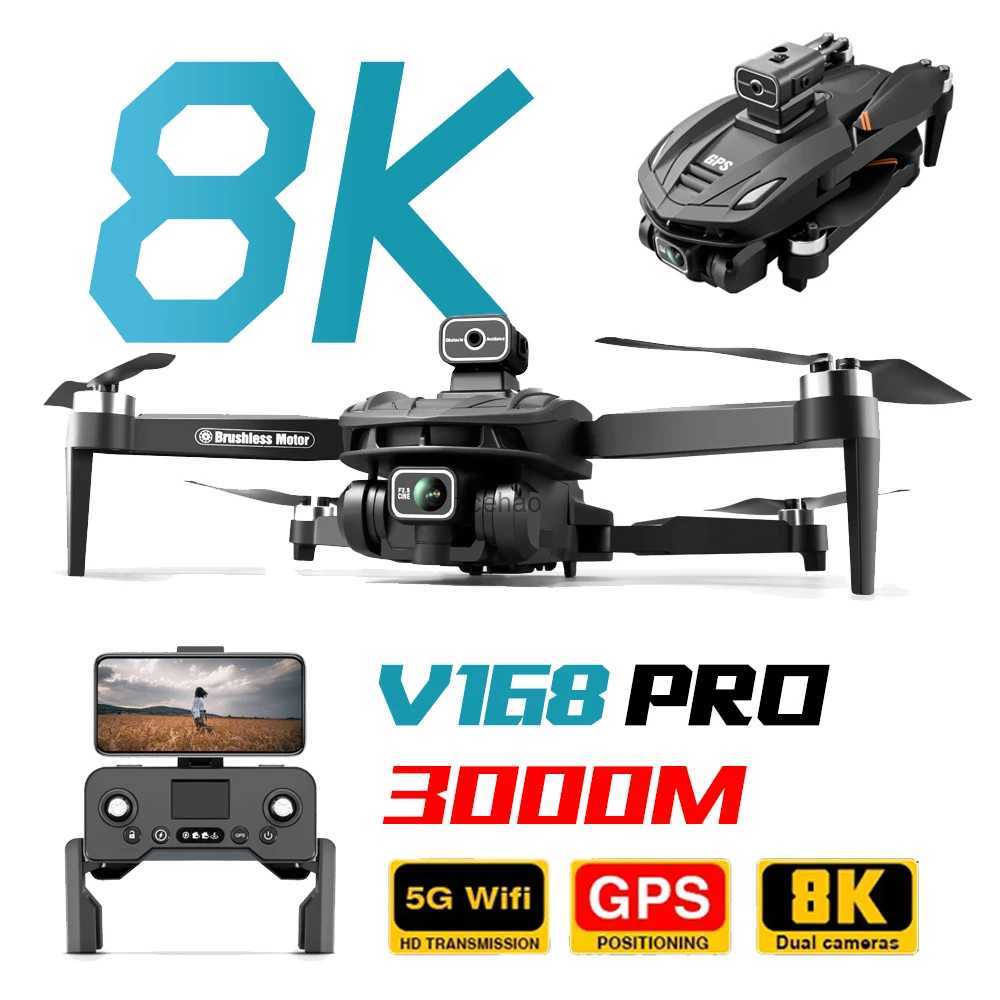 Drones New V168 Pro Max Brushless Drone GPS Return 8K HD Dual Camera Aerial Photography Intelligent 360 Obstacle Avoidance RC Ai 9037