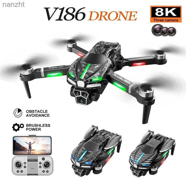 Drones New V186 Pro Drone 8K Professional Three HD Camera Aviation Photography Obstacle évitement FPV MOTEUR sans balais quatre rotors Drone WX