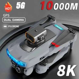 Drones P15 Drone 5G Professionnel GPS GPS Double caméra Évitement d'obstacles Optical Flow Positioning sans pinceau RC 10000m Cadeaux 2024 Nouveau