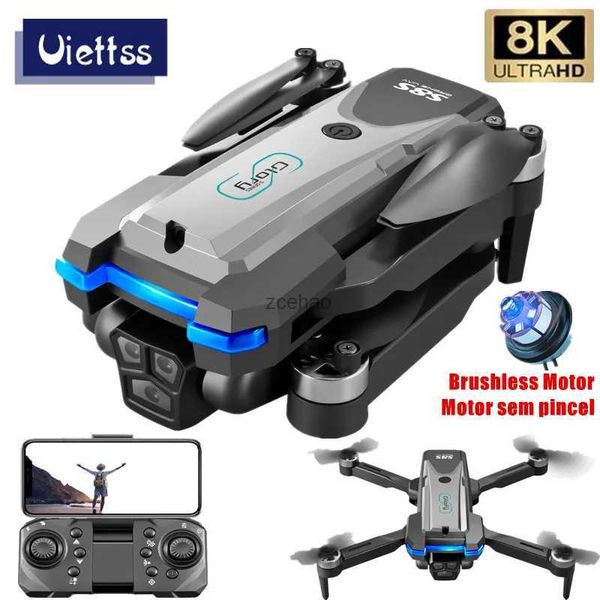 Drones Professionnel S8S RC Drone sans brosse 8K trois caméra ESC flux optique 360 évitement d'obstacles Mode sans tête pliable Quadcopter