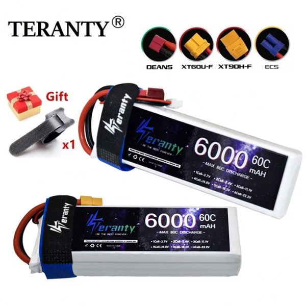 Drones Teranty 6000MAH 11.1V 3S 60C Piezas de repuesto de batería de lipo para Airplano de automóvil RC Barco Dron Quadcopter 3S 11.1V Batería con T 2p Pulg