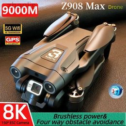 Drones Z908Pro Drone Professional Brushless Motor 8K GPS Dual HD Aerial Photography FPV Obstacle Vermijding Vouwen vier helikopters 9000m D240509