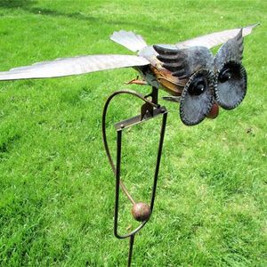 Gota 3D Molino de viento de metal Búho al aire libre Spinner de viento Whirligig Yard Wind Catchers Patio Jardín Decoración 240229