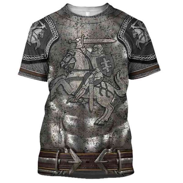 Drop 3D Impreso Caballero Medieval Armadura Hombres camiseta Caballeros Templarios Harajuku Moda Tee verano Casual Unisex camisetas 210706