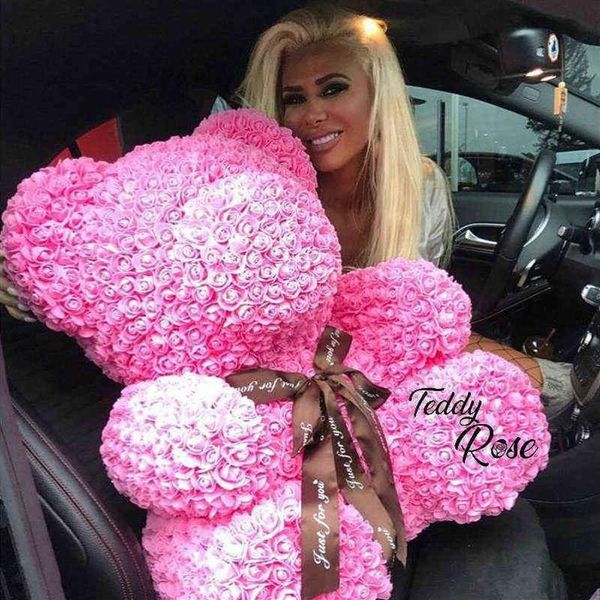 Gota 40 cm Osos rosas en caja 25 cm Oso de rosas Cinta Rosa Oso de peluche Regalo del día de la madre de San Valentín para mujeres enteras Y121328F