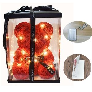 Ours Rose en mousse de savon de 40cm, avec lumière LED, carte-cadeau dans une boîte cadeau pour la saint-valentin et sa petite amie T200903300f