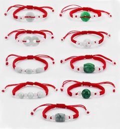 Drop 6pcs Chinees Oriental Greenwhite Stone Feng Shui Stone Lucky Money Coin Kralen Red String Ethnic Bracelet Classic Ban747294444