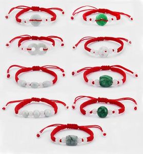 Drop 6pcs chinois oriental vertwhite Feng shui Stone Lucky Money Perles Red String Bracelet ethnique Classic Ban7472944