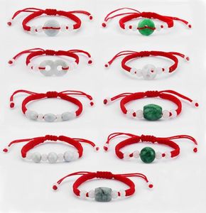 Drop 6pcs chinois oriental vert blanc feng shui stone chanceux argent perles de monnaie rouge bracelet ethnique classique ban6866605