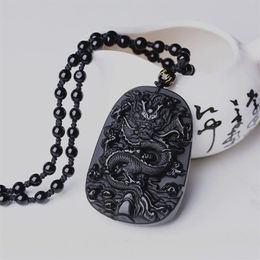 Collier Dragon obsidienne noire, pendentif en Jade, bijoux pour amoureux, amulette porte-bonheur 2428