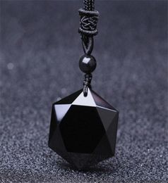 Drop Black Obsidian Pendant Collier Obsidian Star Pendant Lucky Love Crystal Jewelry avec corde guérison Reiki Gift3083582