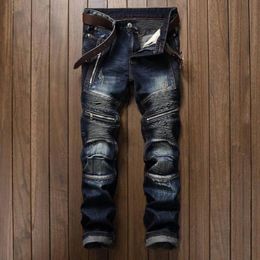 Jeans décontractés pour hommes, coupe Slim, Hip Hop, Denim, pantalons de moto de haute qualité, 240104