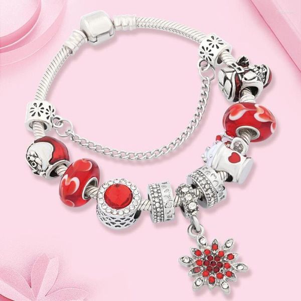 Gota clásica roja copo de nieve cristal encanto pulsera Enemal Navidad Santa cuenta para mujeres niño regalo de Navidad pulseras