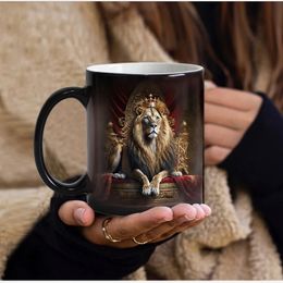 Déposez les tasses de café Animaux créatifs Lion Tiger Couleur Changement de thé Milk Tasse de thé en céramique Magie Masse sensible Mug Dada Cadeaux 240418