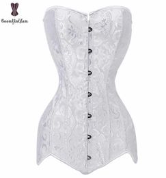 Corset Long torse pour femmes, Corset bon marché, noir et blanc, surbuste, taille amincissante, Bustier Floral, grande taille, Gorset4757921