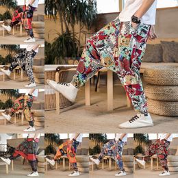 Drop crotch printen joggers trausers mannen harem broek mode streetwear hiphop baggy m-3xl wide been negen punten heren voor