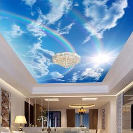 Drop Custom 3D Wallpaper Murales Blue Sky White Clouds Rainbow Po Mural Pilatrice intérieure Paper décoratif Paper1208J