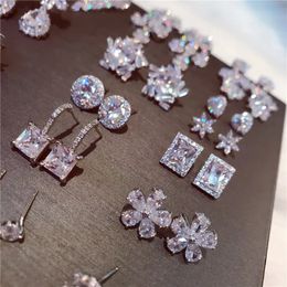 Pendientes de caída para mujeres S925 Sterling Fine Jewelry Zirconia Cubic Drinestone Party Accesorios de boda 240422