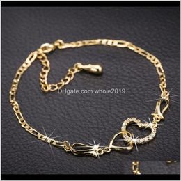 Drop levering 2021 Doreenbeads Romantic Heart Anklet for Women aessories Gold Sier Color Link Chain Hollow Jewelry Charms Party Cadeau Ankjes