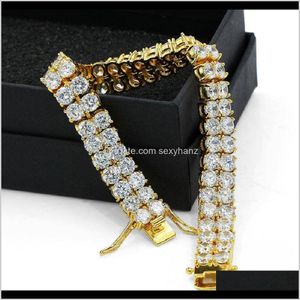 Drop levering 2021 Fashion Rhinestone Iced Out Tennis Bracelet Hip Hop Jewelry 18K Gold Ploated Sier Rock Mens armbanden voor mannen Gift QUDI5